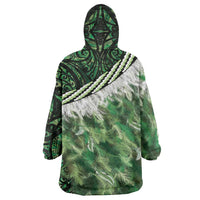 Green Traditional Cloak Aotearoa Wearable Blanket Hoodie Maori Paua Shell Korowai Pattern