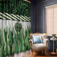 Green Traditional Cloak Aotearoa Window Curtain Maori Paua Shell Korowai Pattern
