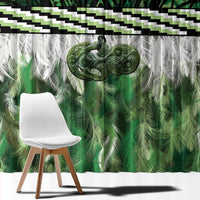 Green Traditional Cloak Aotearoa Window Curtain Maori Paua Shell Korowai Pattern