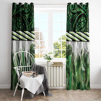 Green Traditional Cloak Aotearoa Window Curtain Maori Paua Shell Korowai Pattern