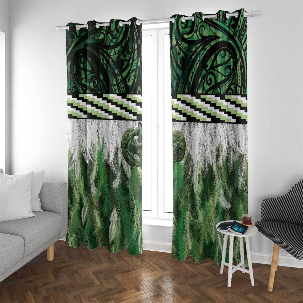 Green Traditional Cloak Aotearoa Window Curtain Maori Paua Shell Korowai Pattern
