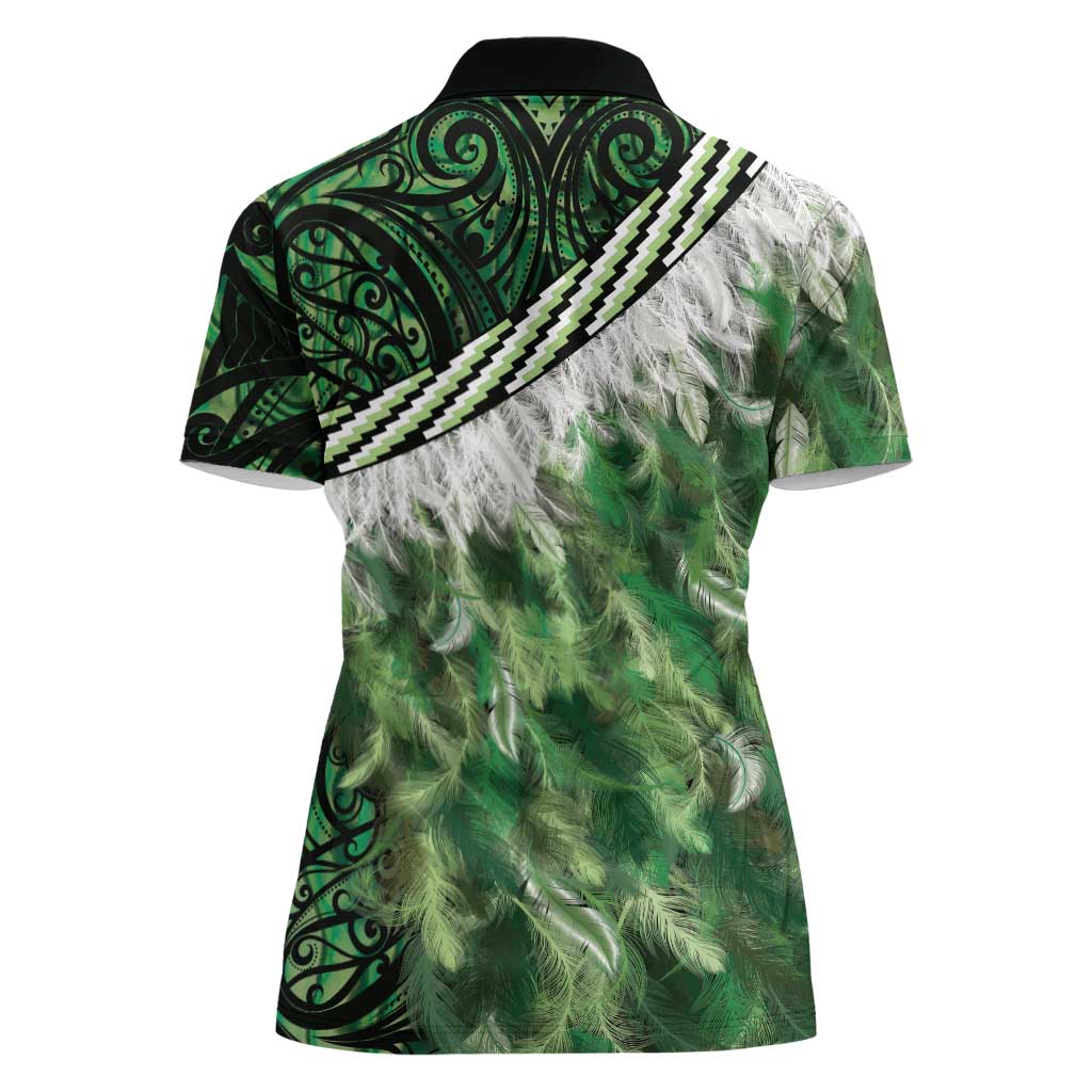 Green Traditional Cloak Aotearoa Women Polo Shirt Maori Paua Shell Korowai Pattern