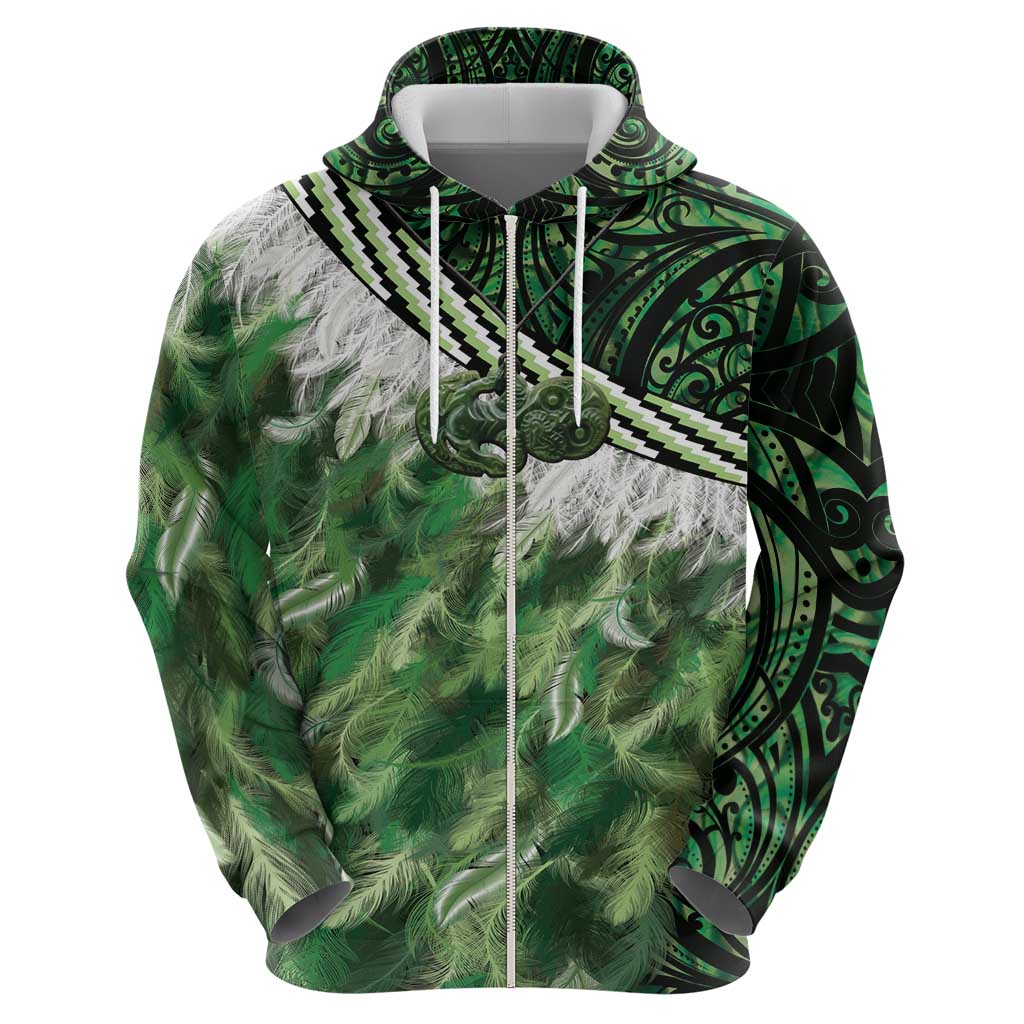 Green Traditional Cloak Aotearoa Zip Hoodie Maori Paua Shell Korowai Pattern LT14 - Polynesian Pride