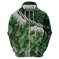 Green Traditional Cloak Aotearoa Zip Hoodie Maori Paua Shell Korowai Pattern LT14 - Polynesian Pride