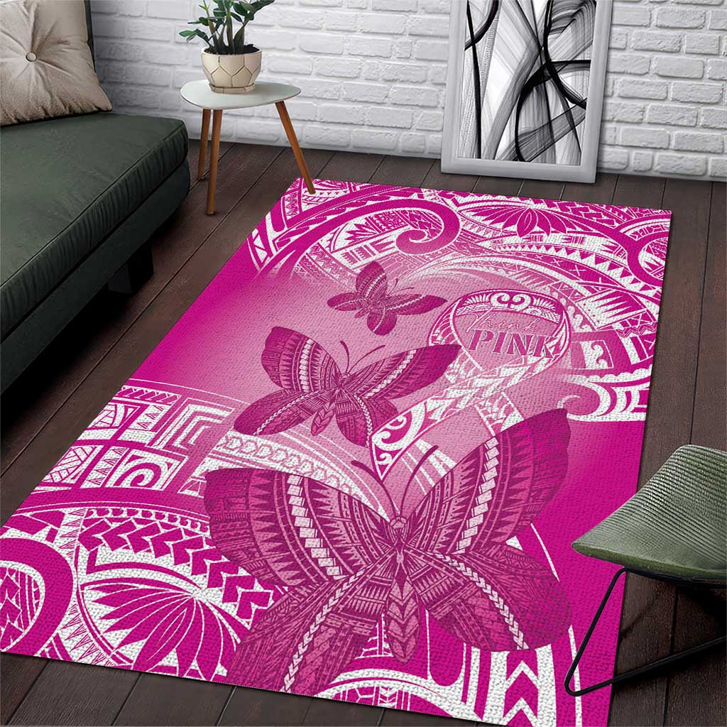 Polynesia Breast Cancer Awareness Area Rug Think Pink Ribbon Polynesian Butterflies
