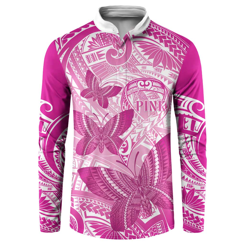 Personalised Polynesia Breast Cancer Awareness Button Sweatshirt Think Pink Ribbon Polynesian Butterflies