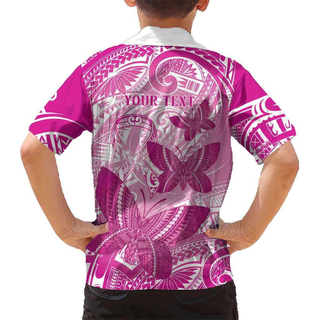 Personalised Polynesia Breast Cancer Awareness Family Matching Long Sleeve Bodycon Dress and Hawaiian Shirt Think Pink Ribbon Polynesian Butterflies