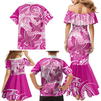 Personalised Polynesia Breast Cancer Awareness Family Matching Mermaid Dress and Hawaiian Shirt Think Pink Ribbon Polynesian Butterflies
