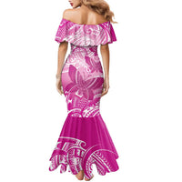 Personalised Polynesia Breast Cancer Awareness Family Matching Mermaid Dress and Hawaiian Shirt Think Pink Ribbon Polynesian Butterflies