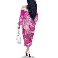 Personalised Polynesia Breast Cancer Awareness Family Matching Off The Shoulder Long Sleeve Dress and Hawaiian Shirt Think Pink Ribbon Polynesian Butterflies