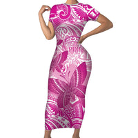 Personalised Polynesia Breast Cancer Awareness Family Matching Short Sleeve Bodycon Dress and Hawaiian Shirt Think Pink Ribbon Polynesian Butterflies
