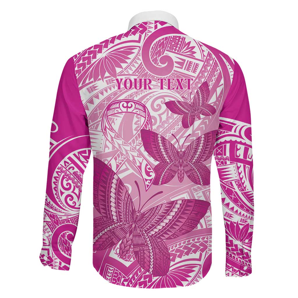 Personalised Polynesia Breast Cancer Awareness Family Matching Tank Maxi Dress and Hawaiian Shirt Think Pink Ribbon Polynesian Butterflies