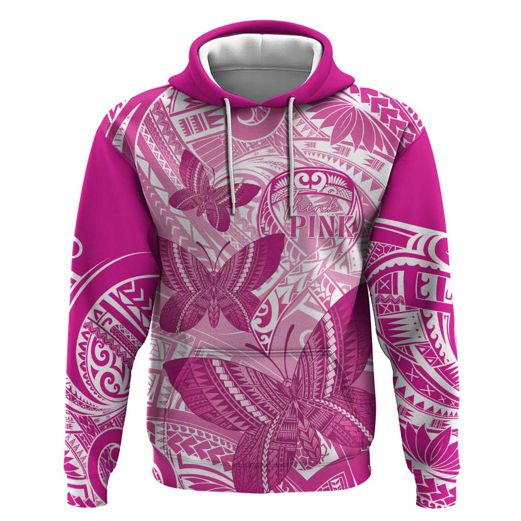 Personalised Polynesia Breast Cancer Awareness Hoodie Think Pink Ribbon Polynesian Butterflies