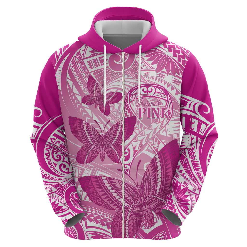 Personalised Polynesia Breast Cancer Awareness Hoodie Think Pink Ribbon Polynesian Butterflies LT14 - Polynesian Pride