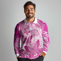 Personalised Polynesia Breast Cancer Awareness Long Sleeve Polo Shirt Think Pink Ribbon Polynesian Butterflies