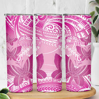 Personalised Polynesia Breast Cancer Awareness Skinny Tumbler Think Pink Ribbon Polynesian Butterflies
