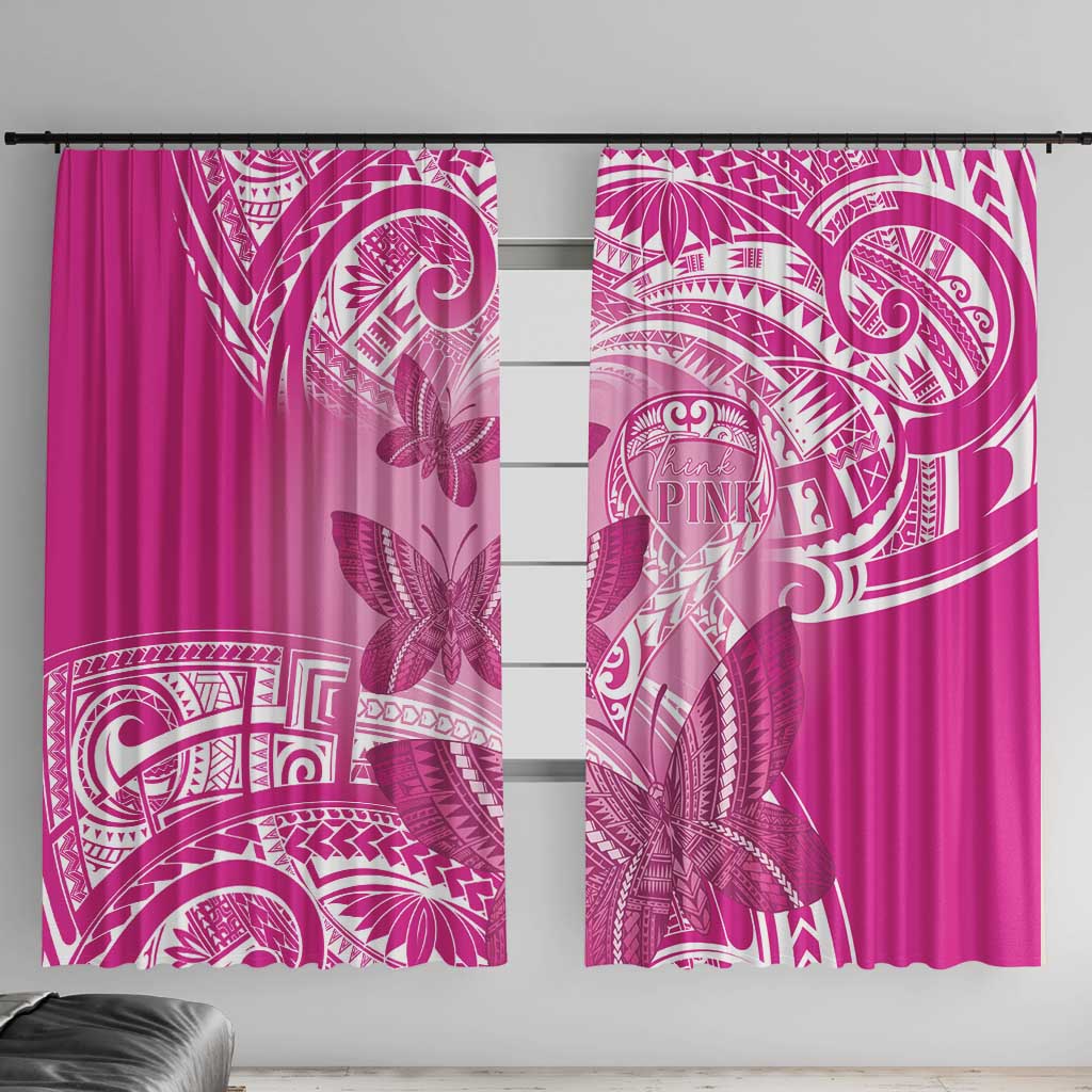 Polynesia Breast Cancer Awareness Window Curtain Think Pink Ribbon Polynesian Butterflies