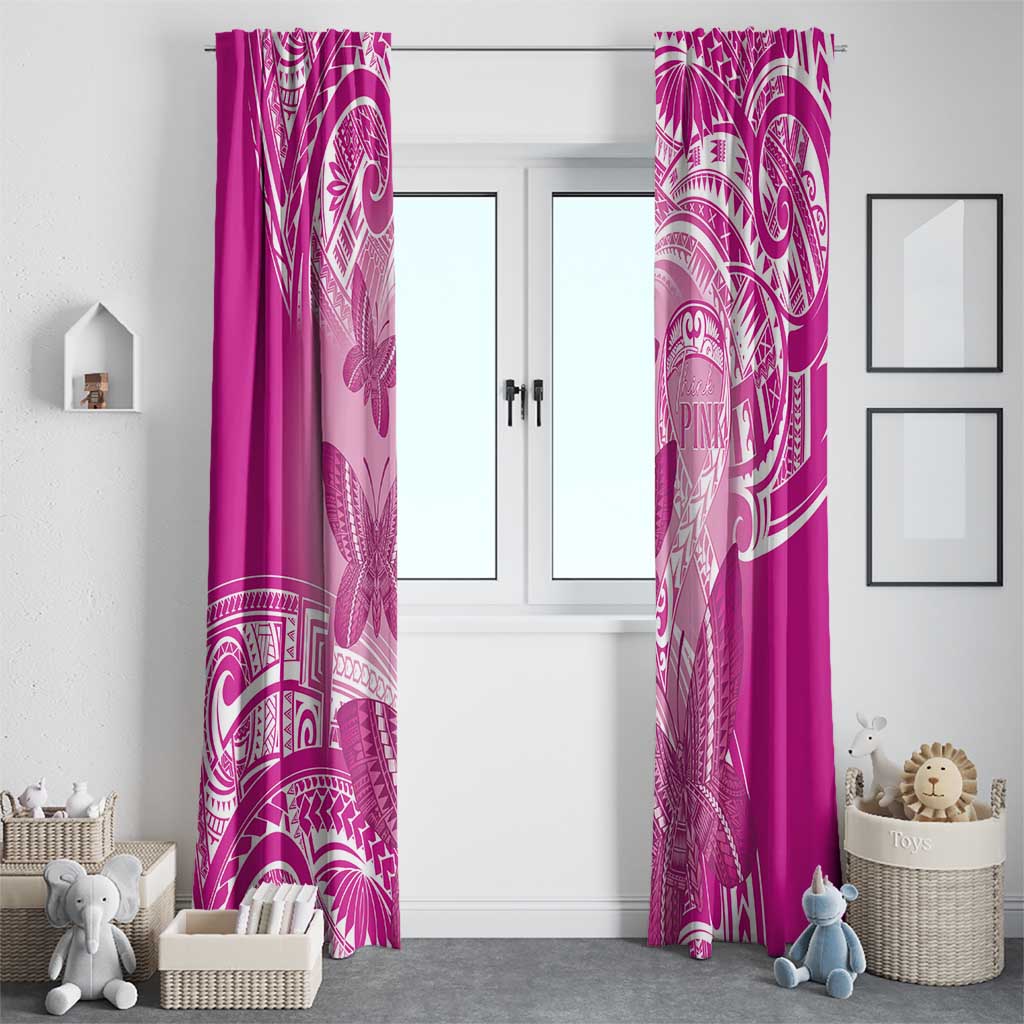 Polynesia Breast Cancer Awareness Window Curtain Think Pink Ribbon Polynesian Butterflies