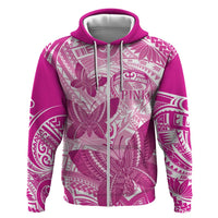 Personalised Polynesia Breast Cancer Awareness Zip Hoodie Think Pink Ribbon Polynesian Butterflies LT14 Zip Hoodie Pink - Polynesian Pride