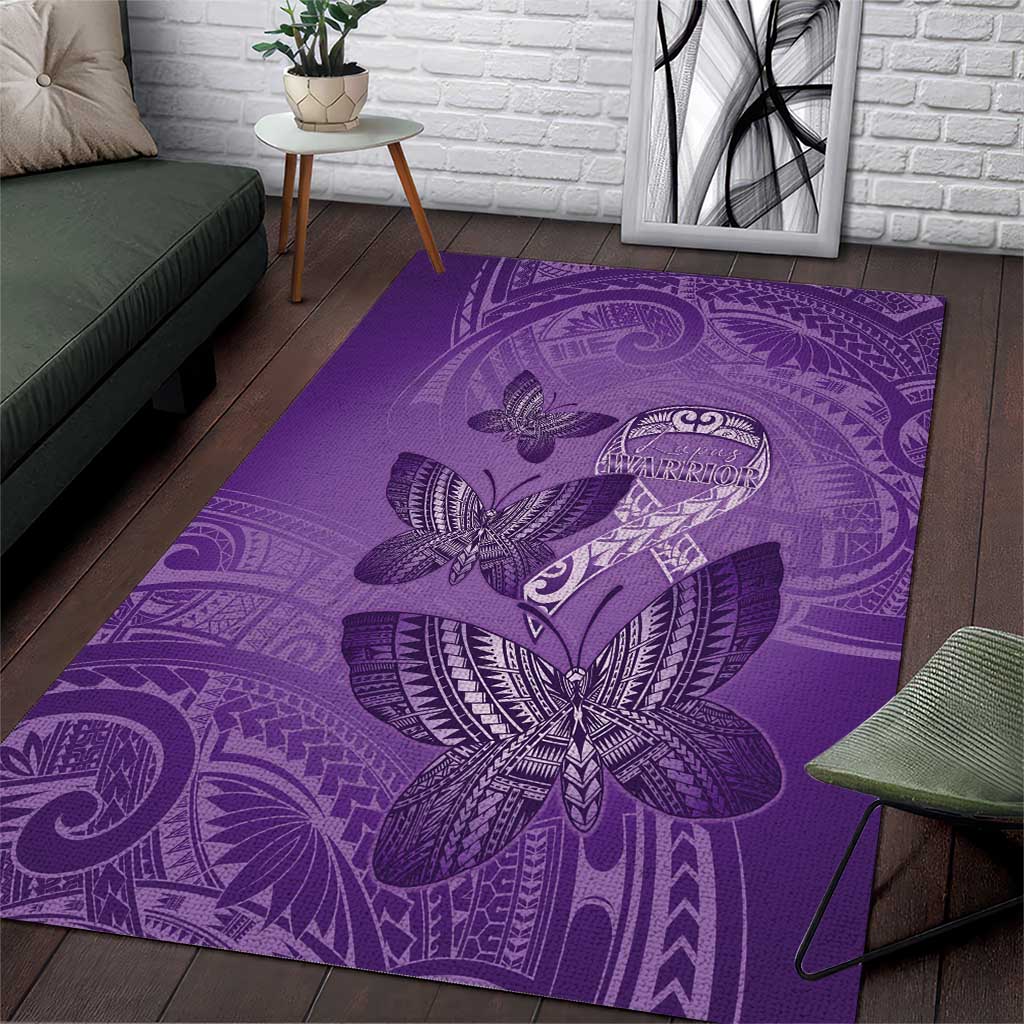 Polynesia Lupus Awareness Month Area Rug Warrior Purple Ribbon Polynesian Butterflies