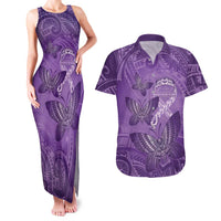 Personalised Polynesia Lupus Awareness Month Couples Matching Tank Maxi Dress and Hawaiian Shirt Warrior Purple Ribbon Polynesian Butterflies