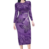 Personalised Polynesia Lupus Awareness Month Family Matching Long Sleeve Bodycon Dress and Hawaiian Shirt Warrior Purple Ribbon Polynesian Butterflies
