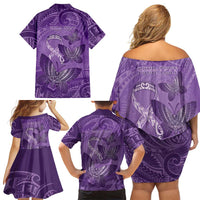 Personalised Polynesia Lupus Awareness Month Family Matching Off Shoulder Short Dress and Hawaiian Shirt Warrior Purple Ribbon Polynesian Butterflies
