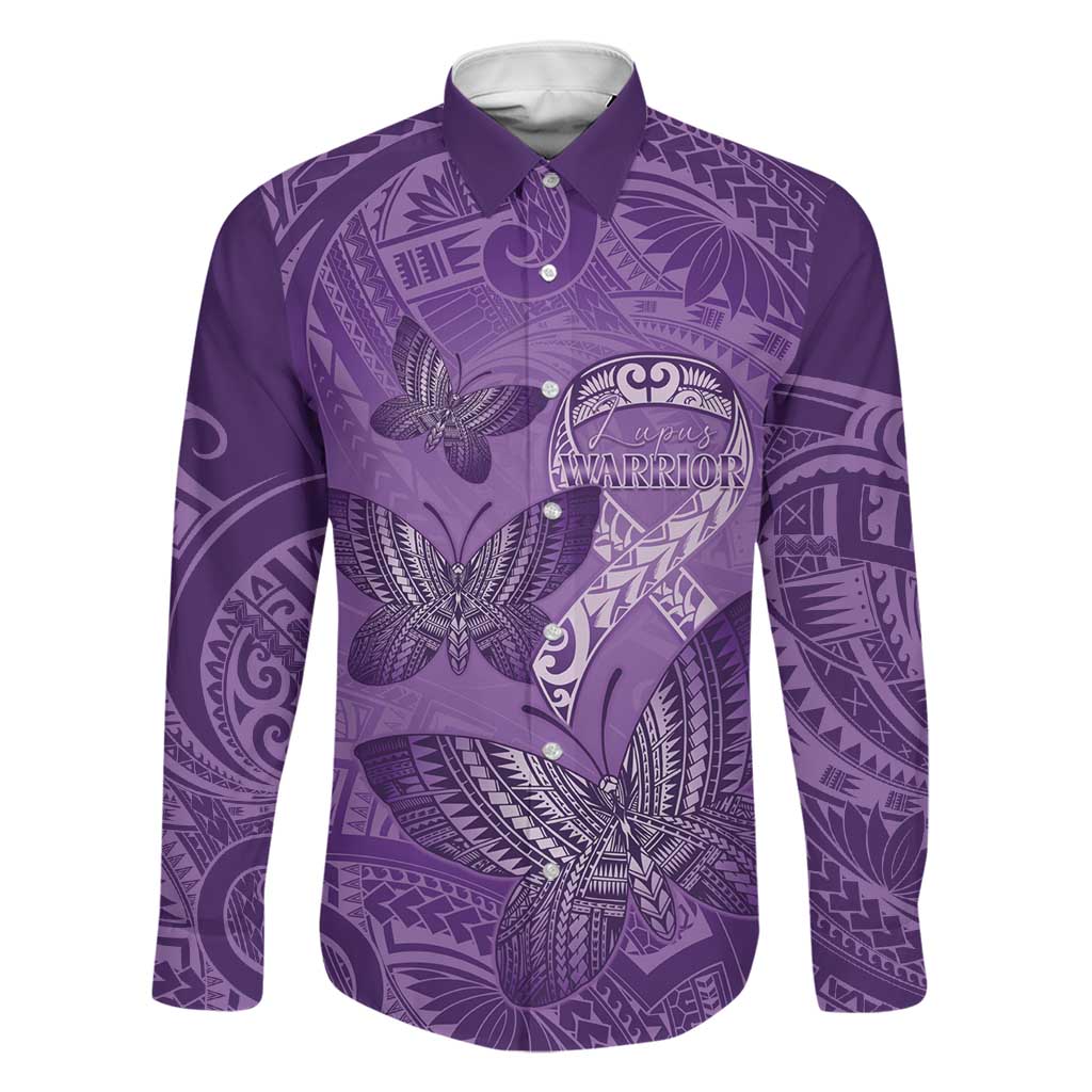 Personalised Polynesia Lupus Awareness Month Family Matching Summer Maxi Dress and Hawaiian Shirt Warrior Purple Ribbon Polynesian Butterflies