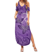 Personalised Polynesia Lupus Awareness Month Family Matching Summer Maxi Dress and Hawaiian Shirt Warrior Purple Ribbon Polynesian Butterflies
