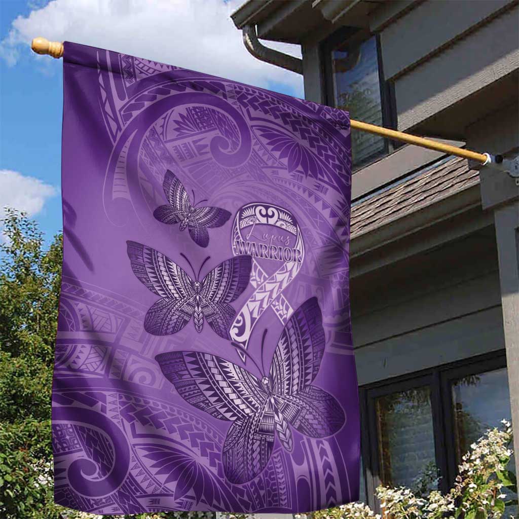 Polynesia Lupus Awareness Month Garden Flag Warrior Purple Ribbon Polynesian Butterflies LT14 - Polynesian Pride