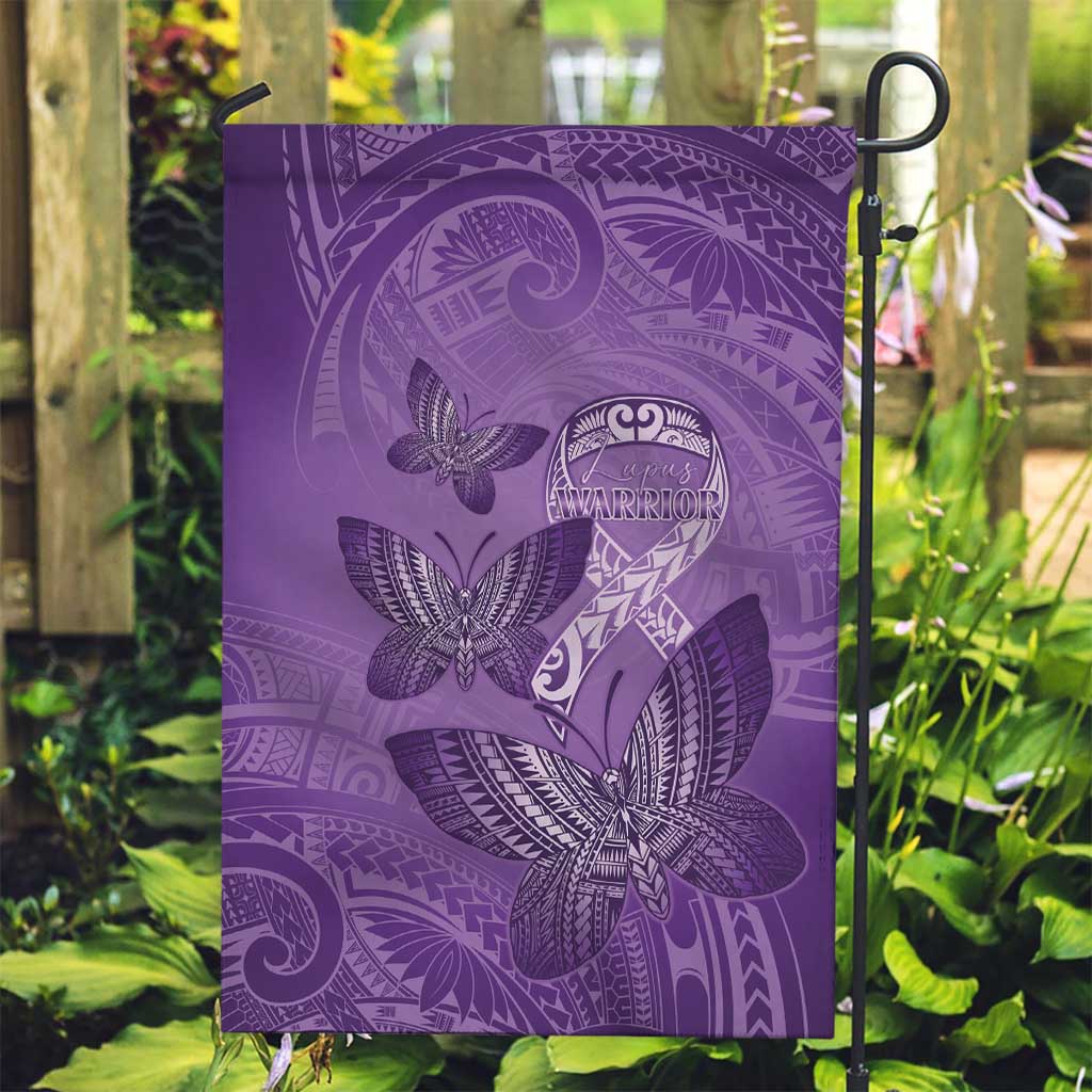 Polynesia Lupus Awareness Month Garden Flag Warrior Purple Ribbon Polynesian Butterflies LT14 Garden Flag Purple - Polynesian Pride