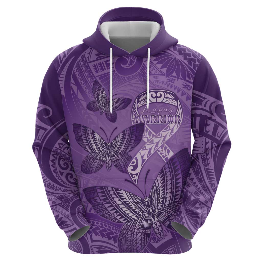 Personalised Polynesia Lupus Awareness Month Hoodie Warrior Purple Ribbon Polynesian Butterflies LT14 - Polynesian Pride