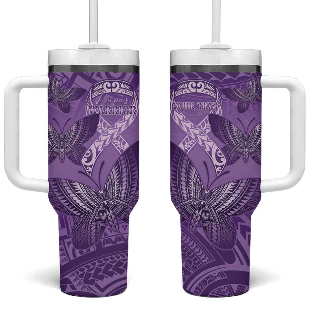 Personalised Polynesia Lupus Awareness Month Tumbler With Handle Warrior Purple Ribbon Polynesian Butterflies LT14 One Size: 40 oz Purple - Polynesian Pride