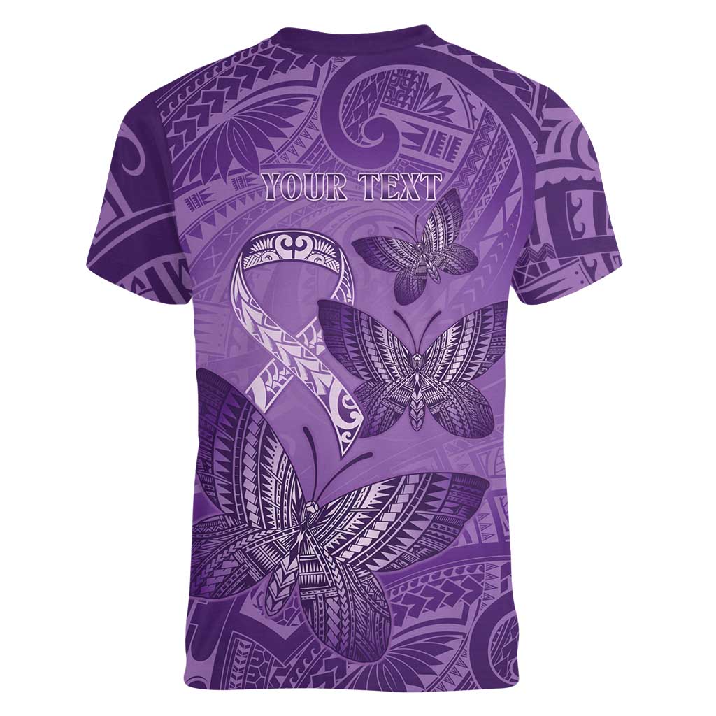 Personalised Polynesia Lupus Awareness Month Women V-Neck T-Shirt Warrior Purple Ribbon Polynesian Butterflies