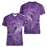 Personalised Polynesia Lupus Awareness Month Women V-Neck T-Shirt Warrior Purple Ribbon Polynesian Butterflies