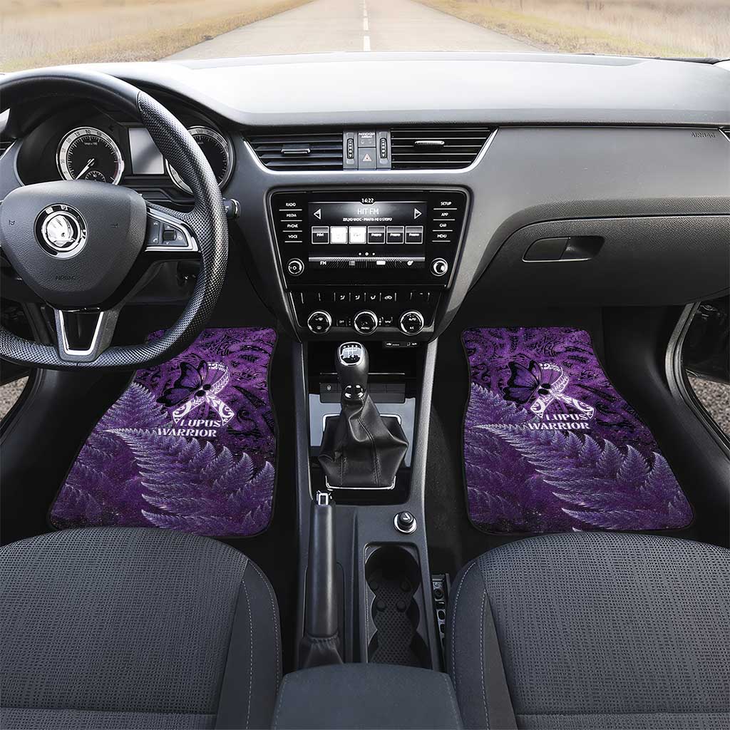 Lupus Awareness Month New Zealand Car Mats Be Strong Warrior Maori Silver Fern LT14 Set 2pcs - Front Purple - Polynesian Pride