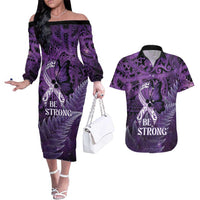 Lupus Awareness Month New Zealand Couples Matching Off The Shoulder Long Sleeve Dress and Hawaiian Shirt Be Strong Warrior Maori Silver Fern