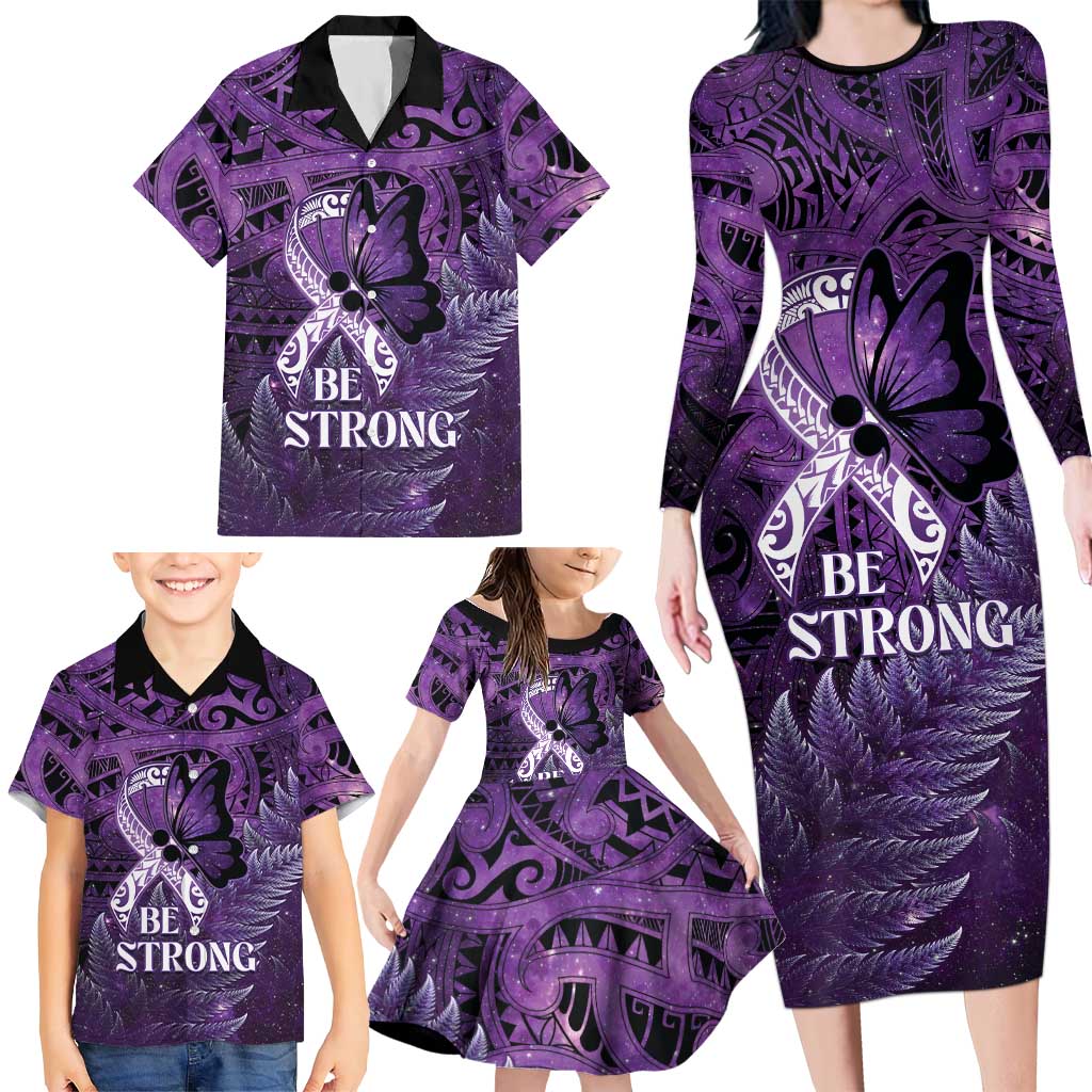 Lupus Awareness Month New Zealand Family Matching Long Sleeve Bodycon Dress and Hawaiian Shirt Be Strong Warrior Maori Silver Fern