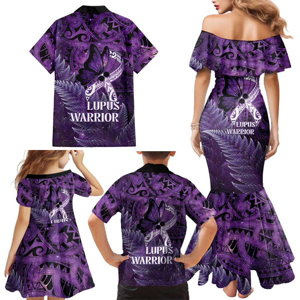 Lupus Awareness Month New Zealand Family Matching Mermaid Dress and Hawaiian Shirt Be Strong Warrior Maori Silver Fern