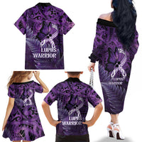 Lupus Awareness Month New Zealand Family Matching Off The Shoulder Long Sleeve Dress and Hawaiian Shirt Be Strong Warrior Maori Silver Fern