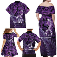 Lupus Awareness Month New Zealand Family Matching Off Shoulder Maxi Dress and Hawaiian Shirt Be Strong Warrior Maori Silver Fern