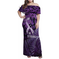 Lupus Awareness Month New Zealand Family Matching Off Shoulder Maxi Dress and Hawaiian Shirt Be Strong Warrior Maori Silver Fern