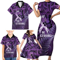 Lupus Awareness Month New Zealand Family Matching Short Sleeve Bodycon Dress and Hawaiian Shirt Be Strong Warrior Maori Silver Fern