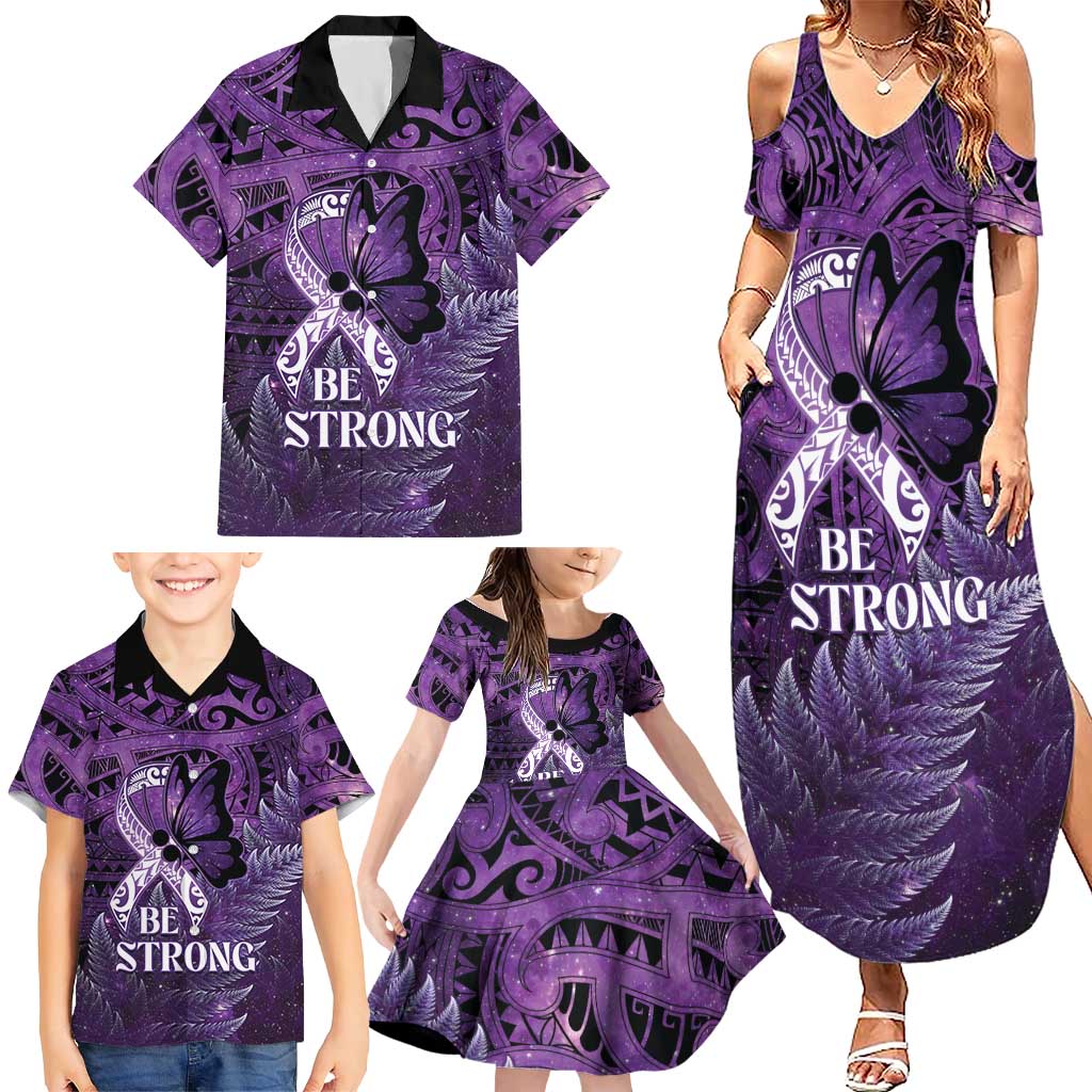 Lupus Awareness Month New Zealand Family Matching Summer Maxi Dress and Hawaiian Shirt Be Strong Warrior Maori Silver Fern