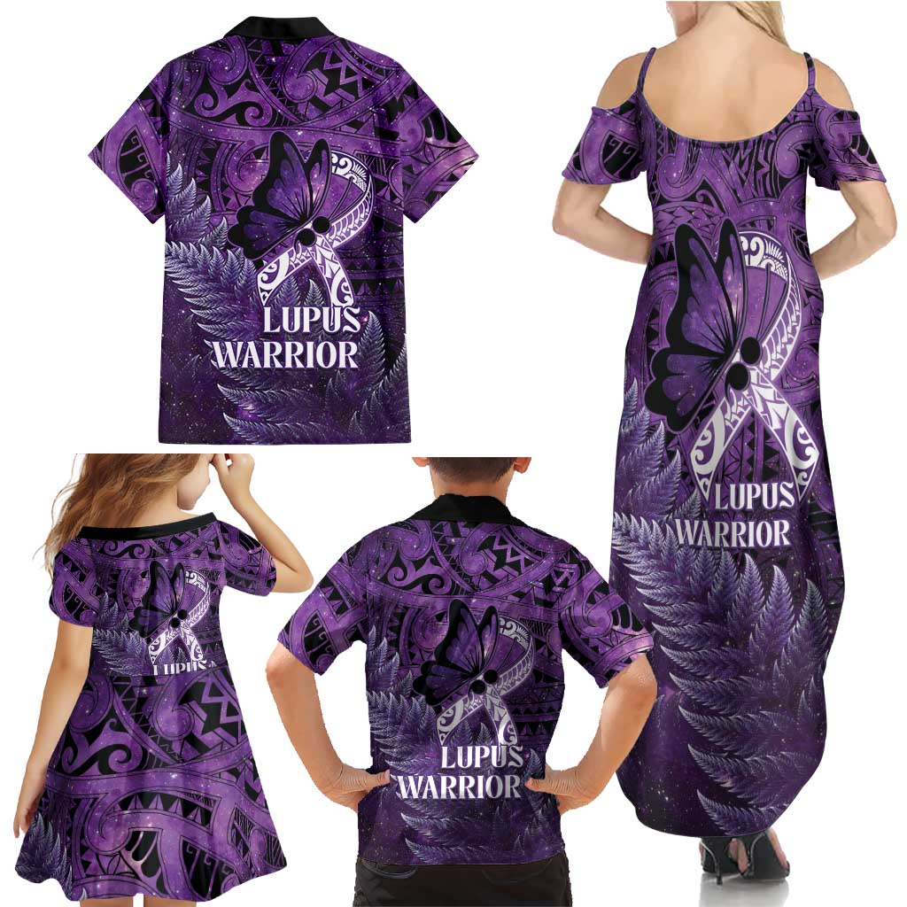 Lupus Awareness Month New Zealand Family Matching Summer Maxi Dress and Hawaiian Shirt Be Strong Warrior Maori Silver Fern
