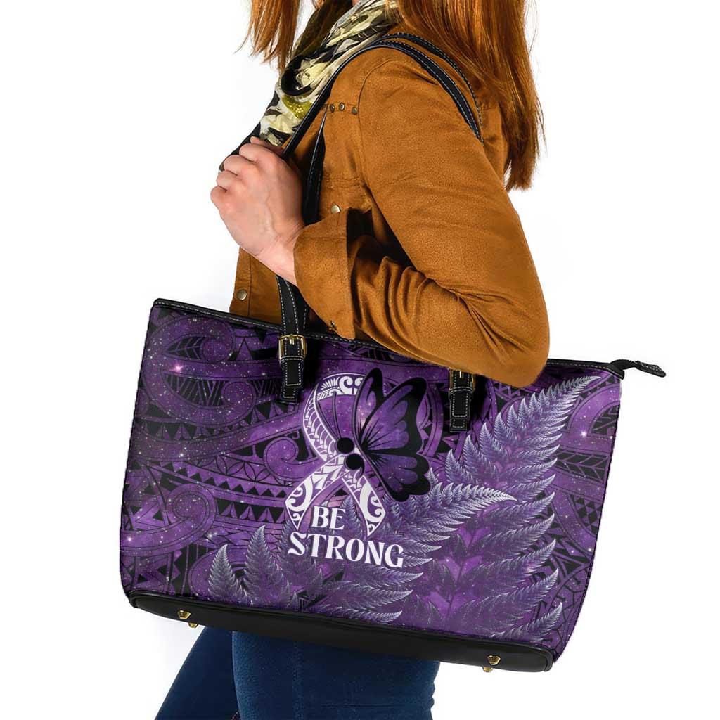 Lupus Awareness Month New Zealand Leather Tote Bag Be Strong Warrior Maori Silver Fern