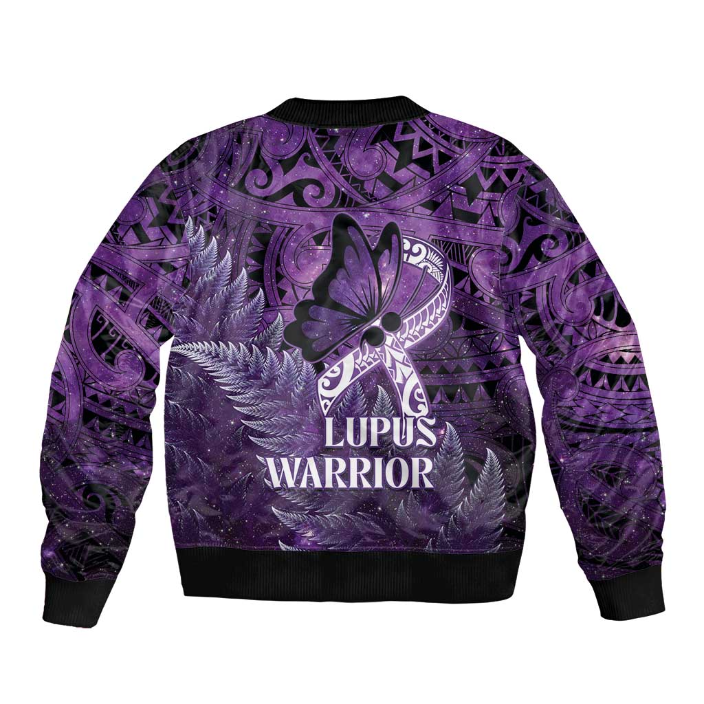 Lupus Awareness Month New Zealand Sleeve Zip Bomber Jacket Be Strong Warrior Maori Silver Fern LT14 - Polynesian Pride