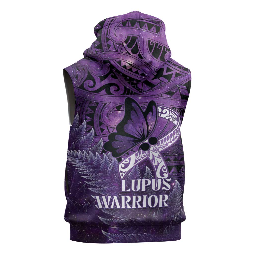 Lupus Awareness Month New Zealand Sleeveless Hoodie Be Strong Warrior Maori Silver Fern LT14 - Polynesian Pride
