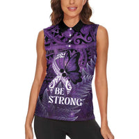 Lupus Awareness Month New Zealand Women Sleeveless Polo Shirt Be Strong Warrior Maori Silver Fern