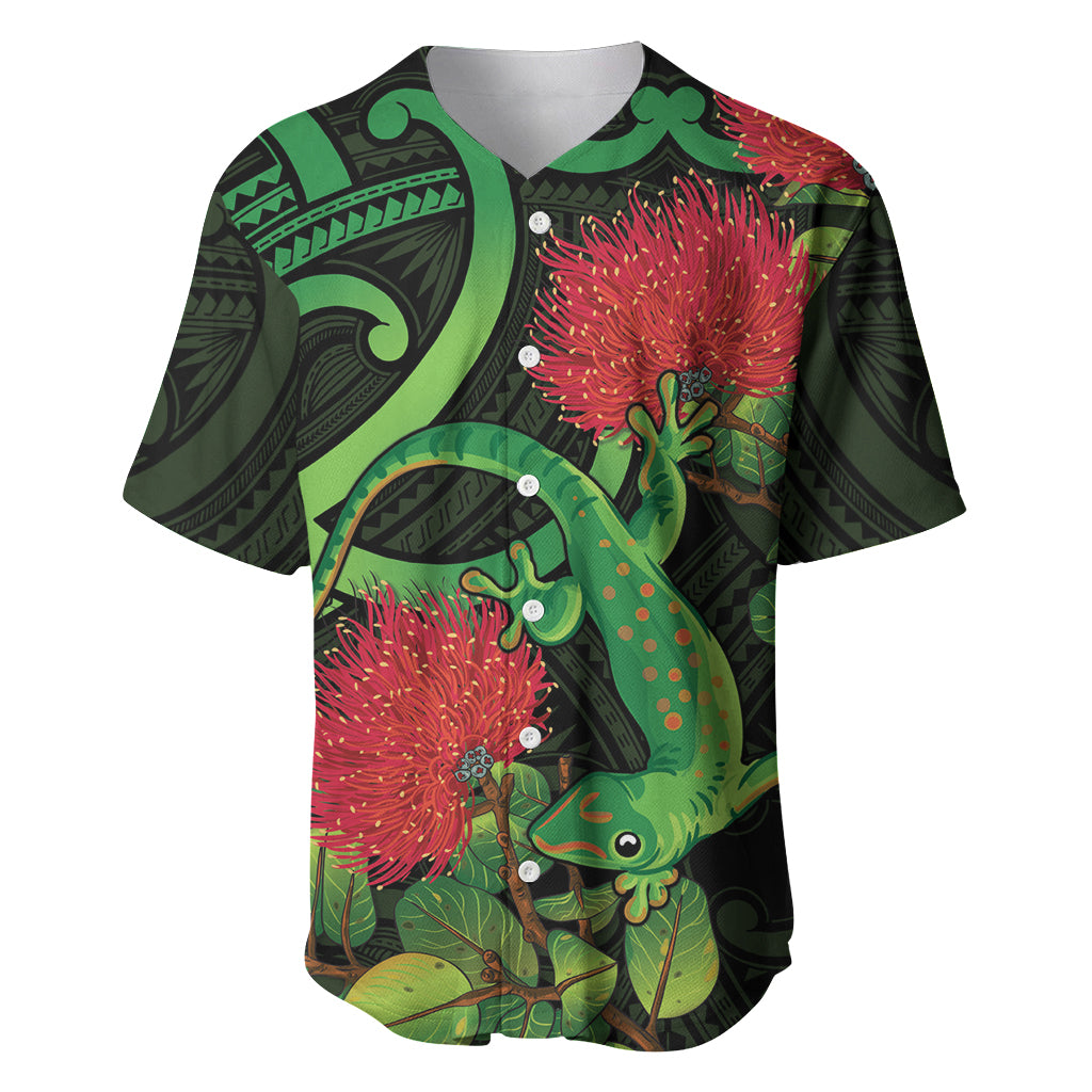 New Zealand Gecko Baseball Jersey Aotearoa Maori With Pohutukawa Flowers